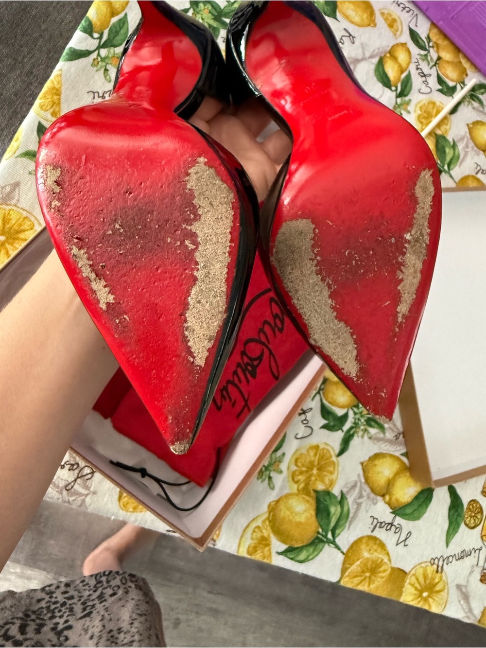 Christian Louboutin Black Patent Pointed-Toe Iriza Pumps with Red Sole - Picture 13 of 14